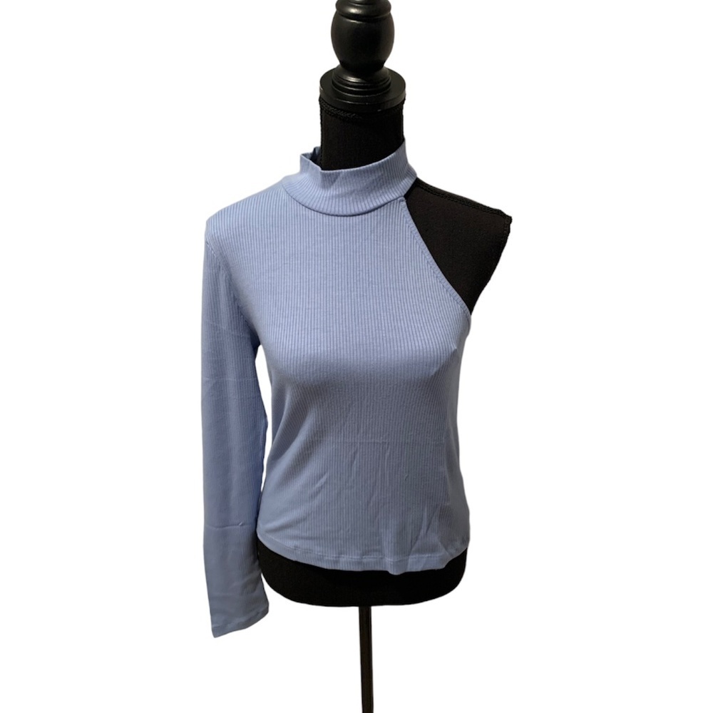 Vero Moda Sadie Long Sleeve Asymmetrical One Shoulder Ribbed Top Hydrangea NWT